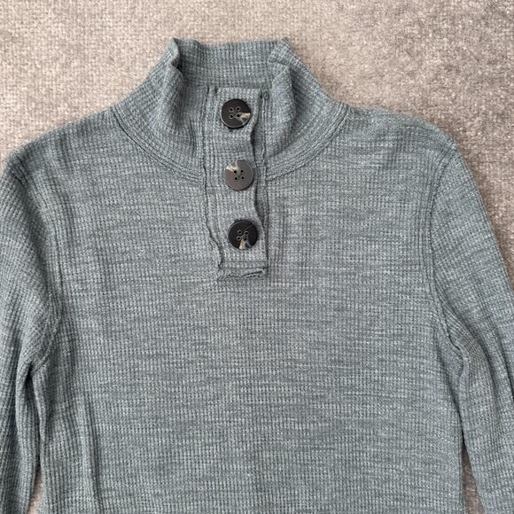 We The Free Sweater Womens Small Green Waffle Knit Henley Button Mock Neck - Picture 2 of 7